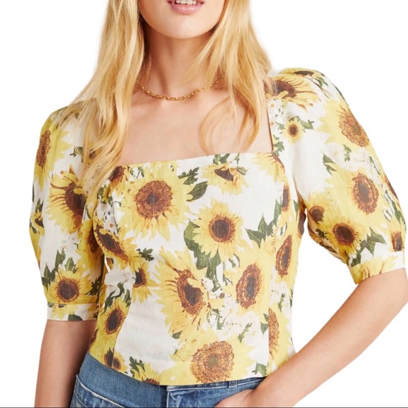 Tracy Reese Hope for Flowers x Anthropologie Sunflower 14 / Lg Yellow Linen Top - Picture 5 of 7